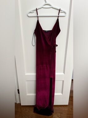 Missguided Burgundy Velvet Wrap Maxi Dress